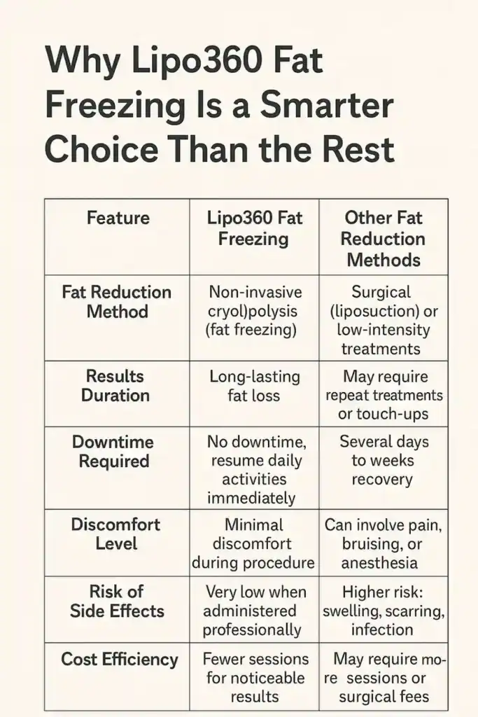 Is it possible to permanently freeze fat cells? 2 Table showing benefits of fat freezing to remove fat cells Romford from Lipo 360