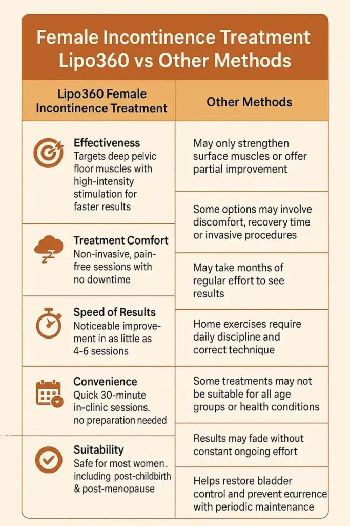Comprehensive Guide To Female Incontinence Treatment Options 1 Table showing benefits of incontinence treatment Romford